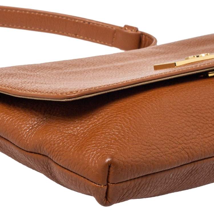 مملوكة مسبقًا Dkny Brown Leather Bryant Park Flap Crossbody Bag