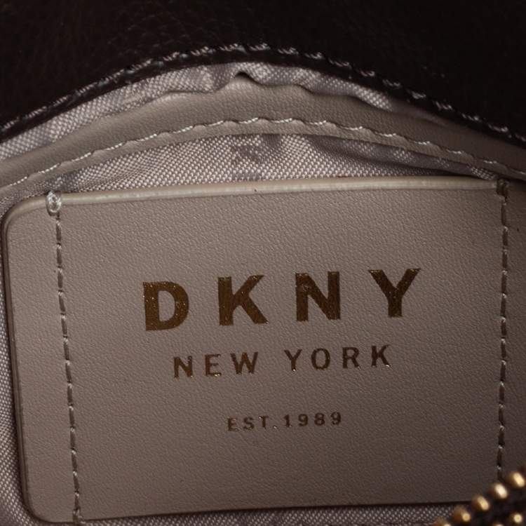 Pre Owned Dkny Brown/Beige Signature Coated Canvas and Leather Small  Elisa Crossbody Bag