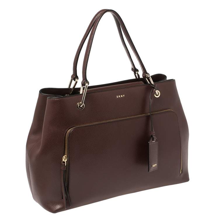 Pre Owned Dkny Maroon Leather Bryant Park Front Pocket Satchel