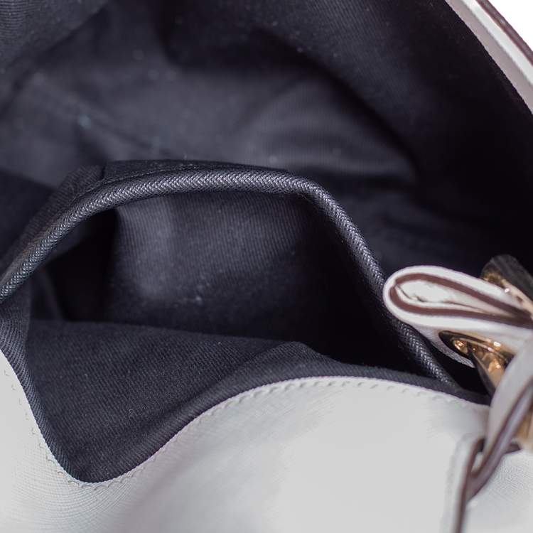 Pre Owned DKNY White Leather Logo Flap Crossbody Bag