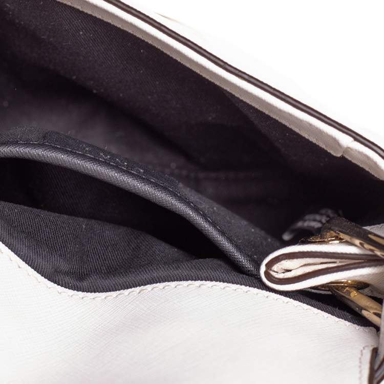 Pre Owned DKNY White Leather Logo Flap Crossbody Bag