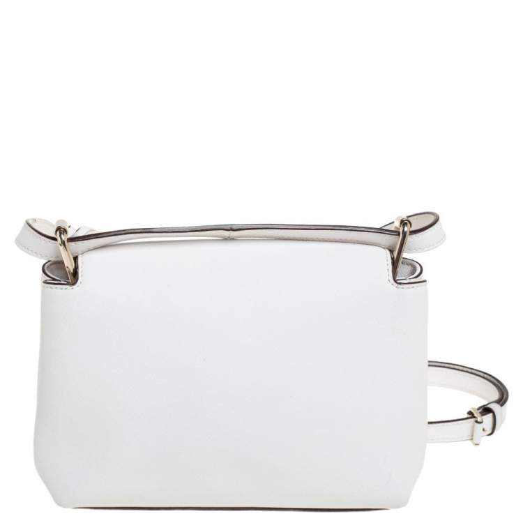 Pre Owned DKNY White Leather Logo Flap Crossbody Bag