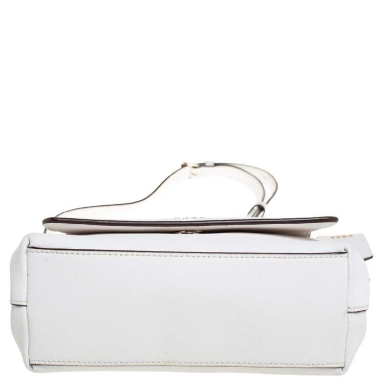 Pre Owned DKNY White Leather Logo Flap Crossbody Bag