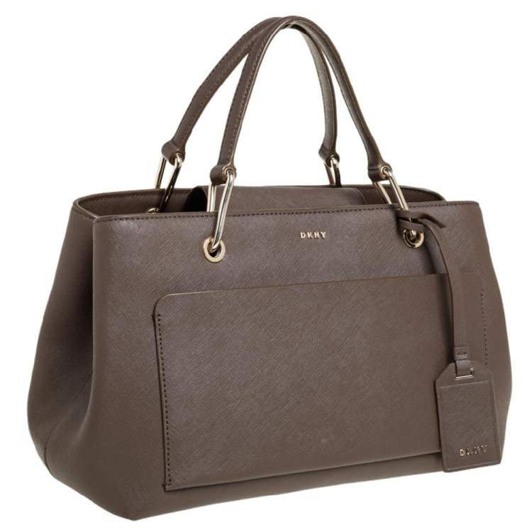 Pre Owned DKNY Brown Leather Bryant Park Front Pocket Satchel
