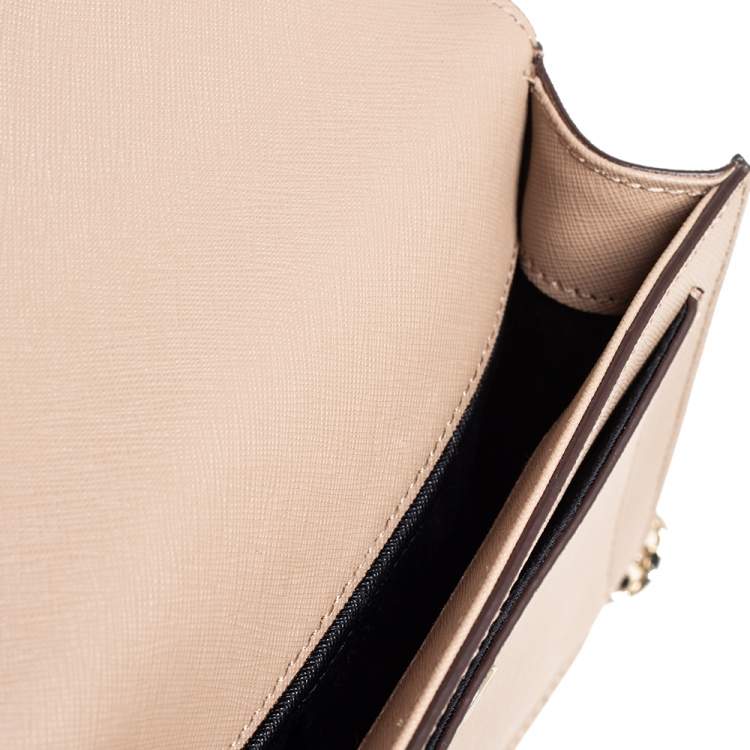 Pre Owned DKNY Beige Leather Flap Chain Crossbody Bag