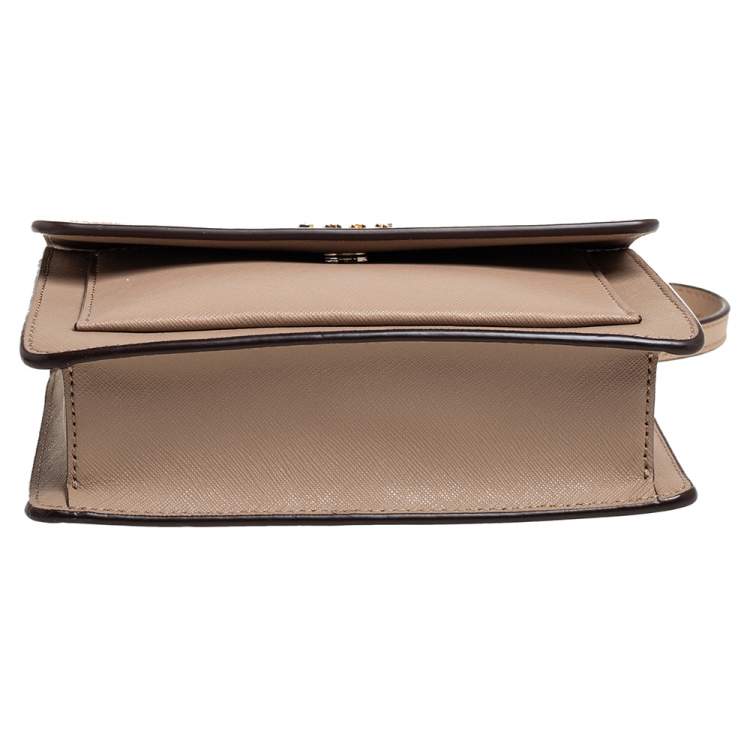 Pre Owned DKNY Beige Leather Flap Chain Crossbody Bag
