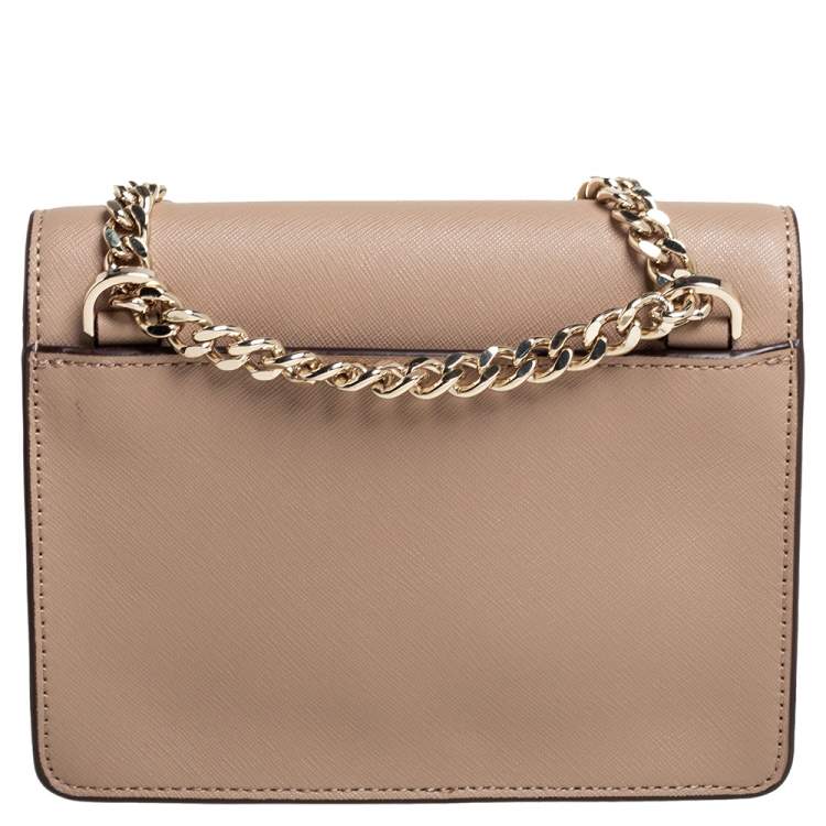 Pre Owned DKNY Beige Leather Flap Chain Crossbody Bag