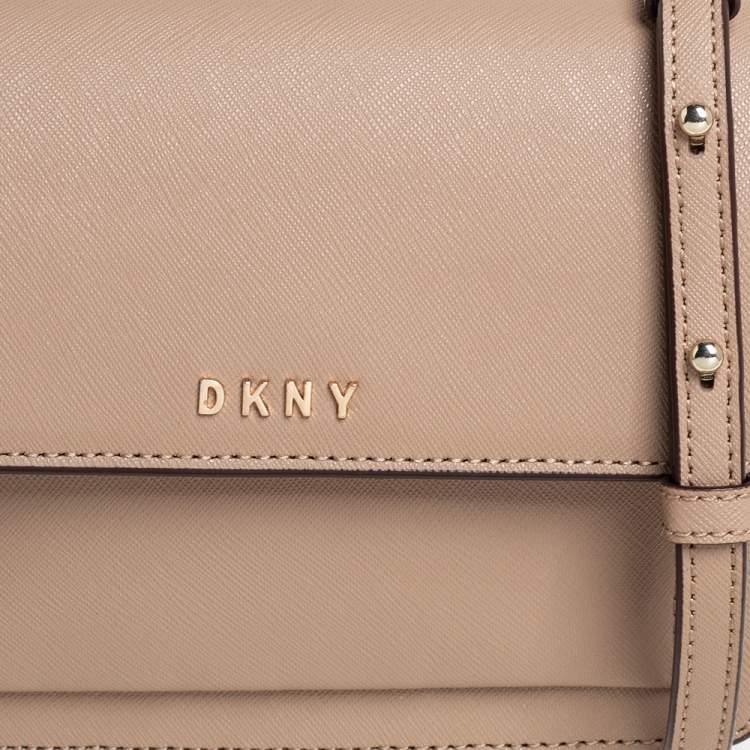 Pre Owned DKNY Beige Leather Flap Chain Crossbody Bag