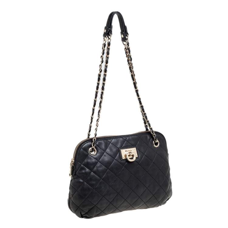 مملوكة مسبقًا Dkny Black Quilted Leather Dome Shoulder Bag