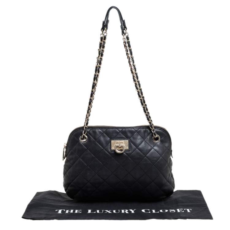 مملوكة مسبقًا Dkny Black Quilted Leather Dome Shoulder Bag