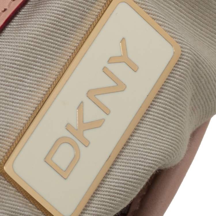 Pre Owned Dkny Beige Signature Canvas and Leather Baguette