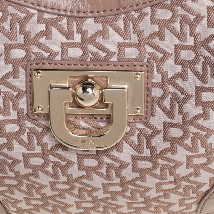 Pre Owned Dkny Beige Signature Canvas and Croc Embossed Leather Hobo