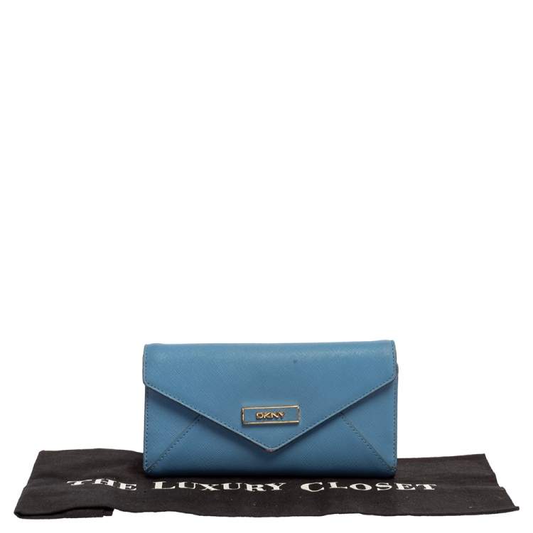Pre Owned DKNY Blue/Pink Leather Long Trifold Wallet