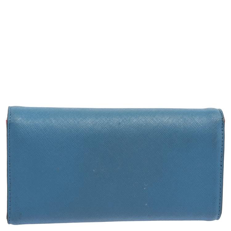 Pre Owned DKNY Blue/Pink Leather Long Trifold Wallet