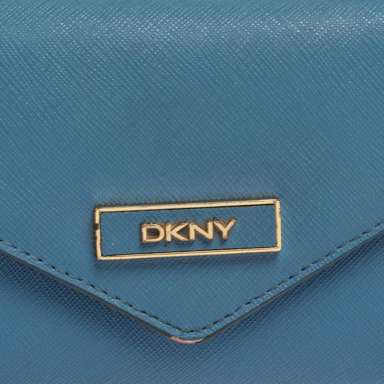 Pre Owned DKNY Blue/Pink Leather Long Trifold Wallet