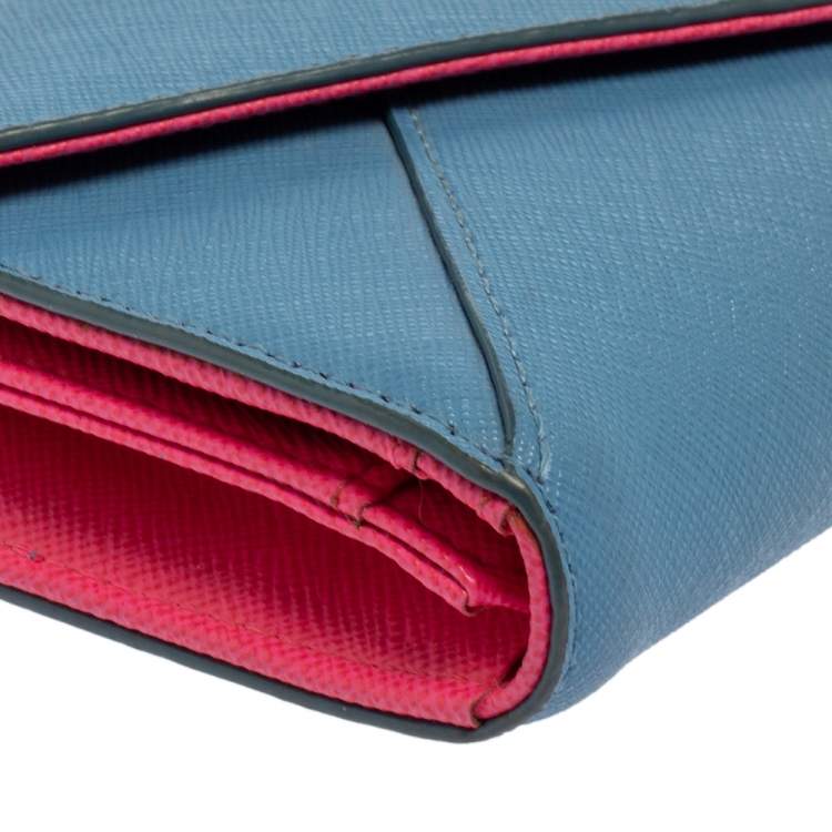 Pre Owned DKNY Blue/Pink Leather Long Trifold Wallet