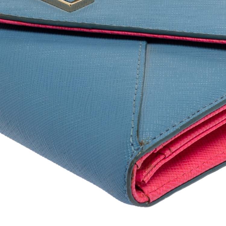 Pre Owned DKNY Blue/Pink Leather Long Trifold Wallet