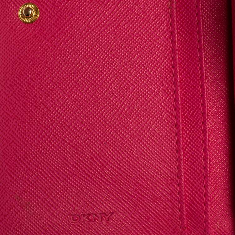 Pre Owned DKNY Blue/Pink Leather Long Trifold Wallet