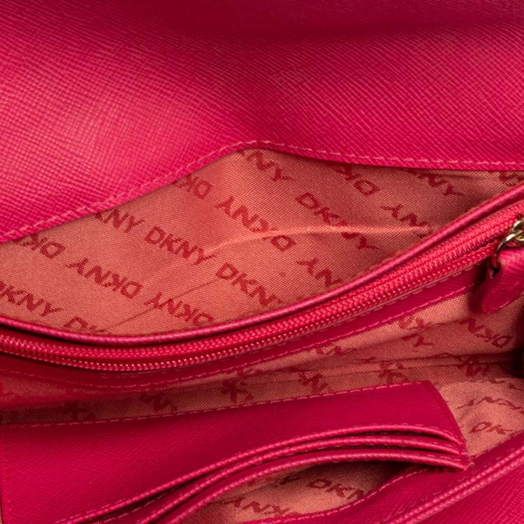 Pre Owned DKNY Blue/Pink Leather Long Trifold Wallet