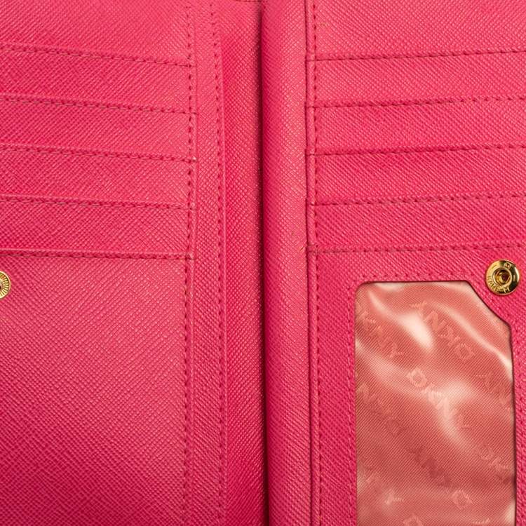 Pre Owned DKNY Blue/Pink Leather Long Trifold Wallet