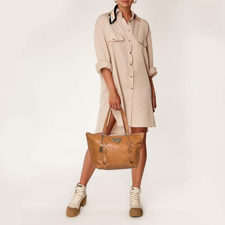 Pre Owned DKNY Brown Croc Embossed Leather Tote
