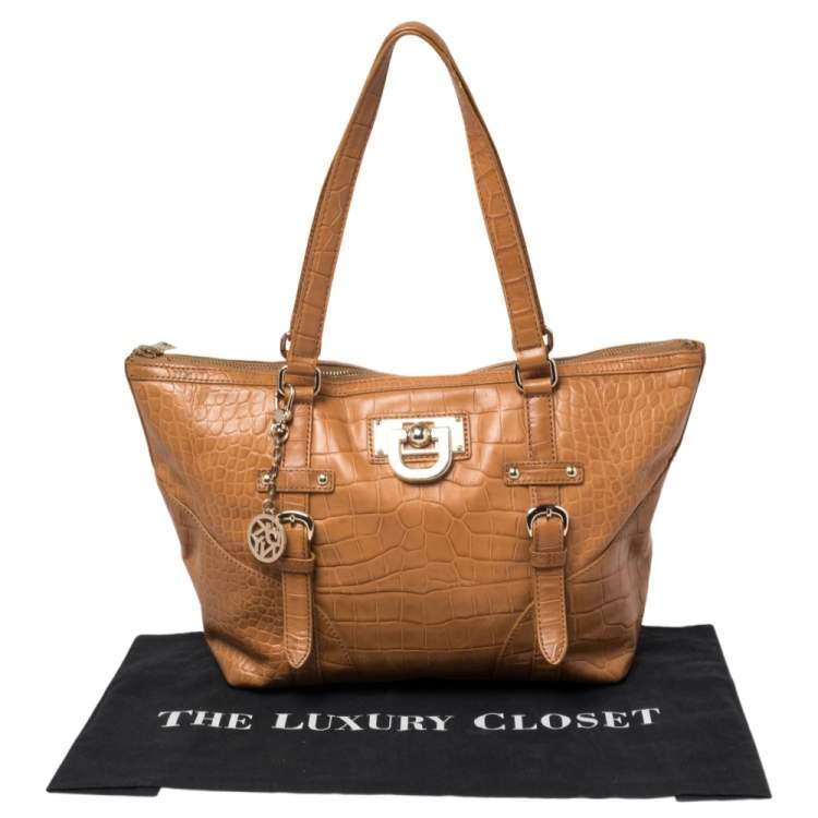 Pre Owned DKNY Brown Croc Embossed Leather Tote