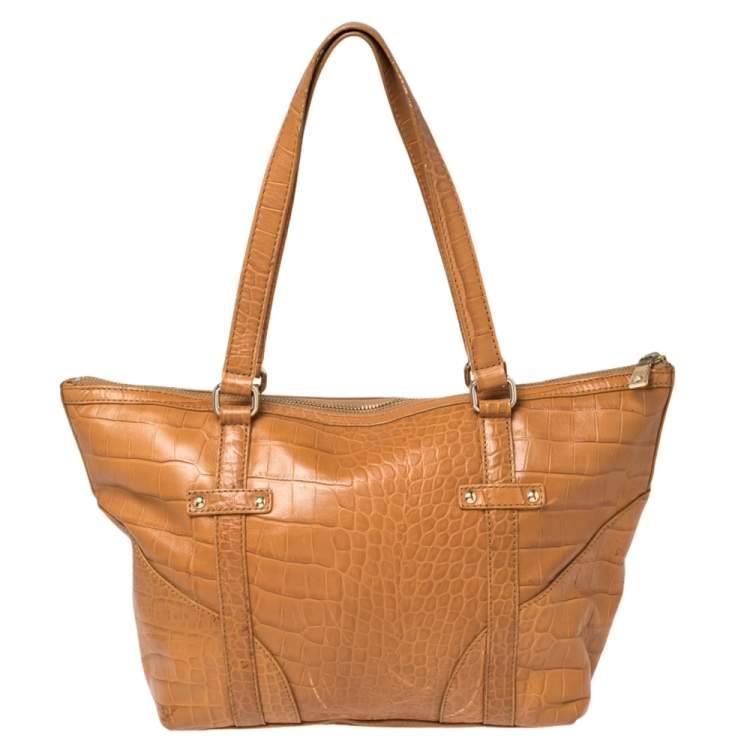 Pre Owned DKNY Brown Croc Embossed Leather Tote