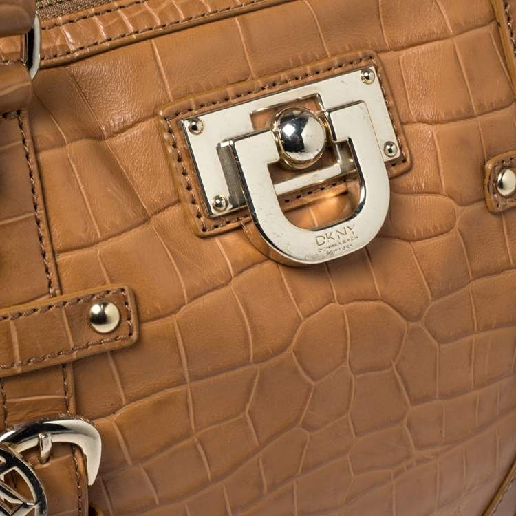 Pre Owned DKNY Brown Croc Embossed Leather Tote