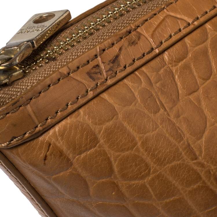 Pre Owned DKNY Brown Croc Embossed Leather Tote