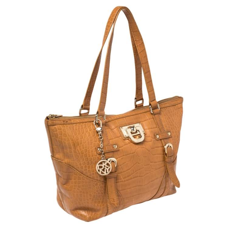 Pre Owned DKNY Brown Croc Embossed Leather Tote