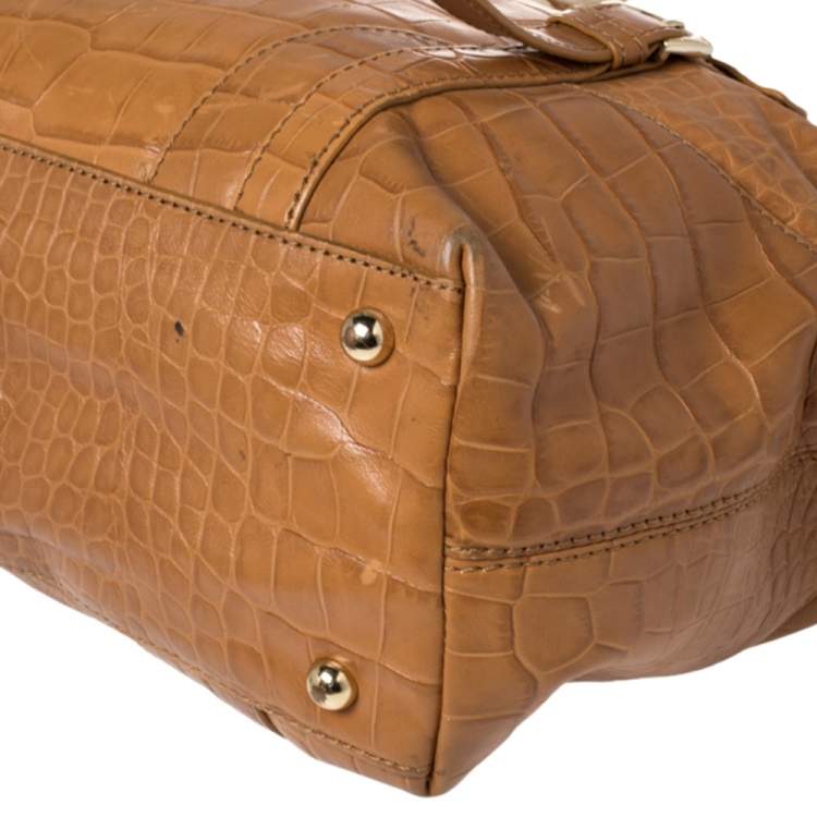 Pre Owned DKNY Brown Croc Embossed Leather Tote