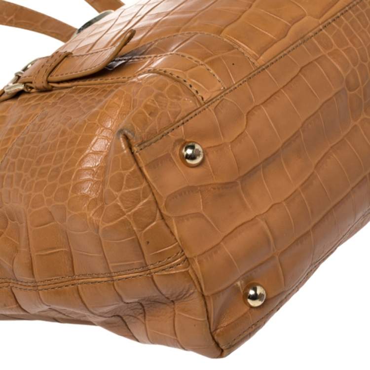 Pre Owned DKNY Brown Croc Embossed Leather Tote