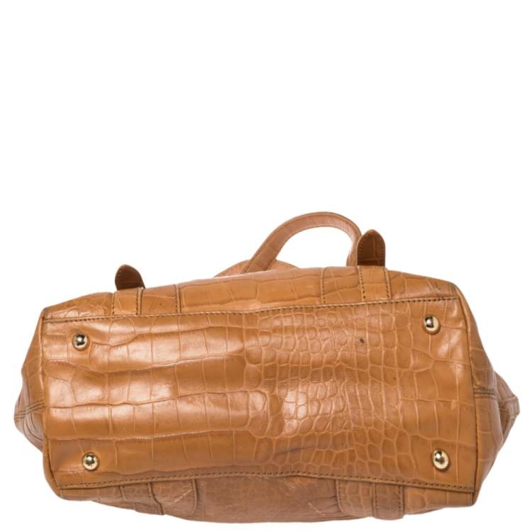 Pre Owned DKNY Brown Croc Embossed Leather Tote