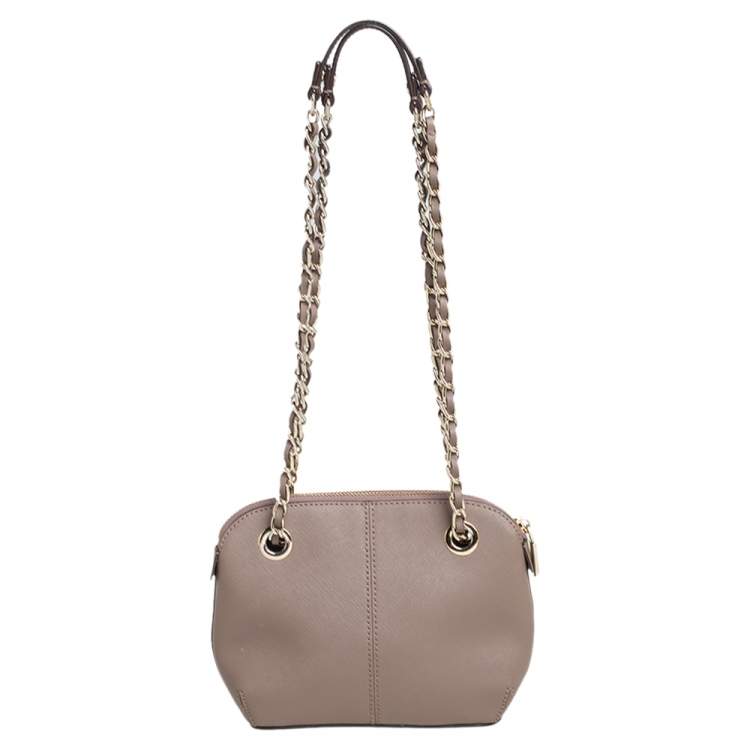 Pre Owned DKNY Dark Beige Leather Bryant Chain Shoulder Bag