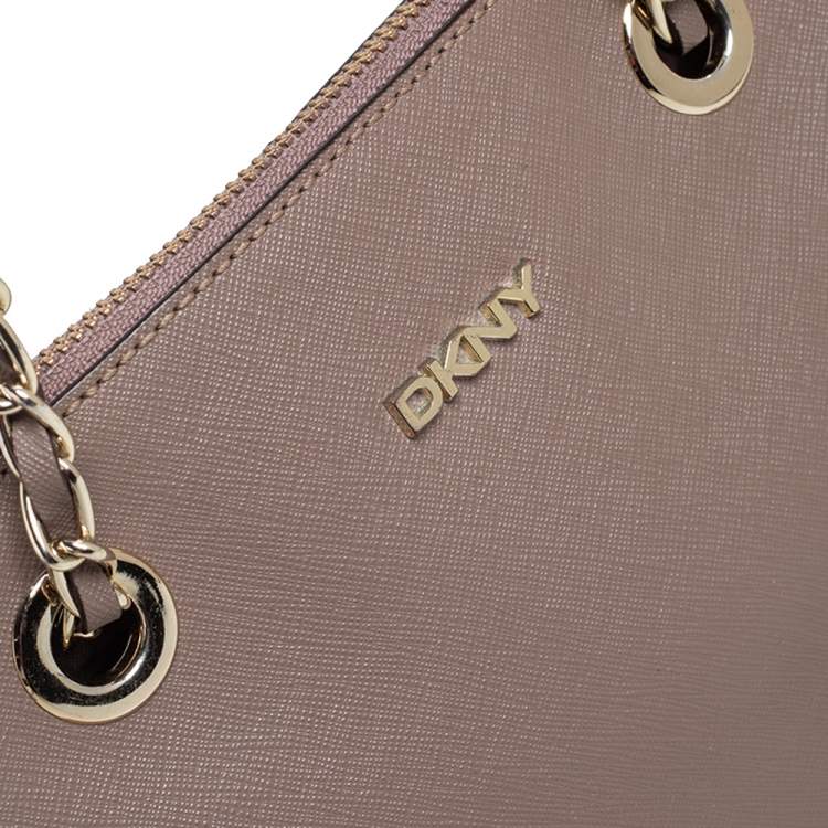 Pre Owned DKNY Dark Beige Leather Bryant Chain Shoulder Bag
