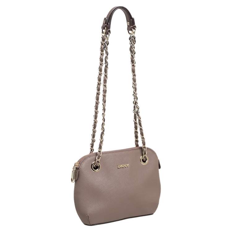 Pre Owned DKNY Dark Beige Leather Bryant Chain Shoulder Bag