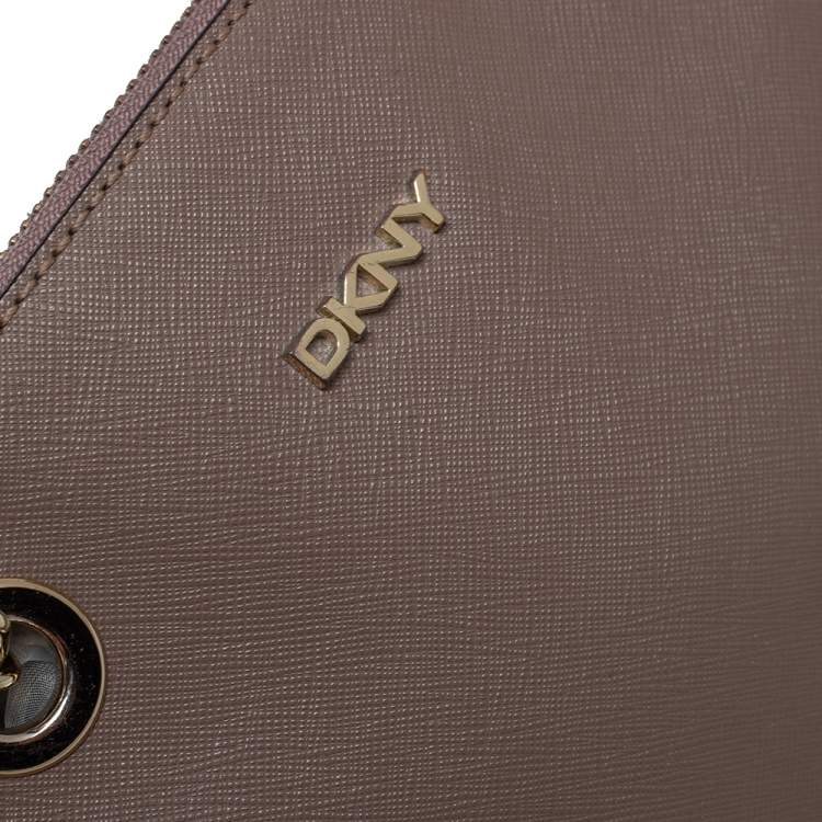 Pre Owned DKNY Dark Beige Leather Bryant Chain Shoulder Bag