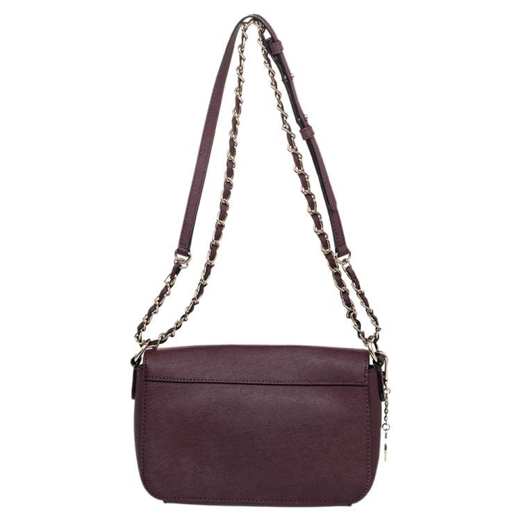 Pre Owned DKNY Brown Leather Flap Shoulder Bag