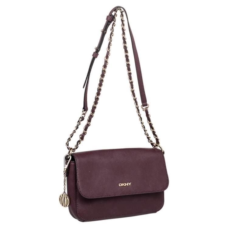 Pre Owned DKNY Brown Leather Flap Shoulder Bag