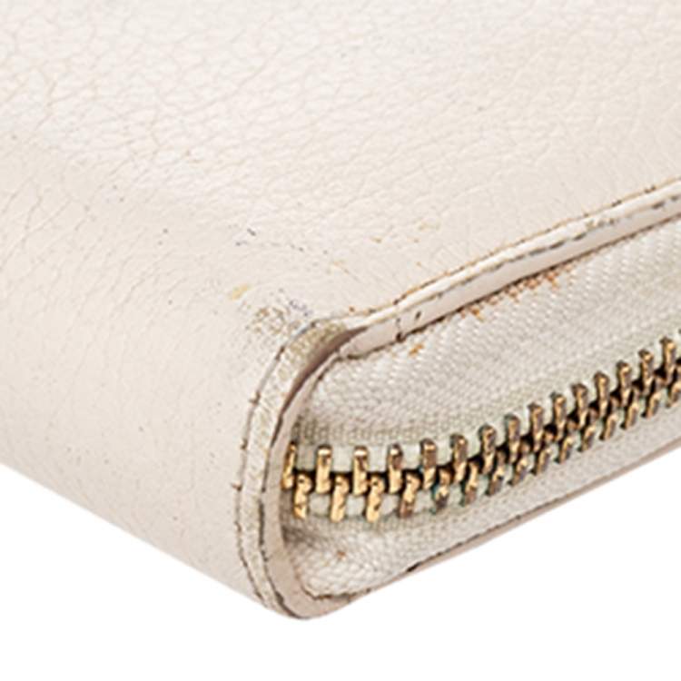 Pre Owned Dkny Cream Leather Zip Around Wallet