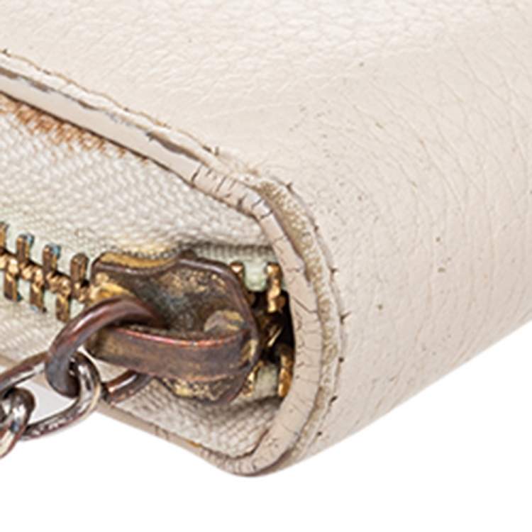 Pre Owned Dkny Cream Leather Zip Around Wallet