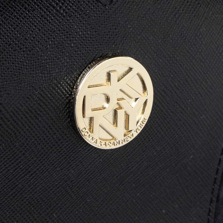 Pre Owned DKNY Black Signature Canvas And Leather Flap Lock Top Handle Bag