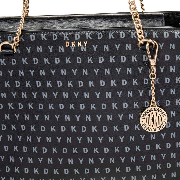 Pre Owned DKNY Black Signature Leather Chain Tote