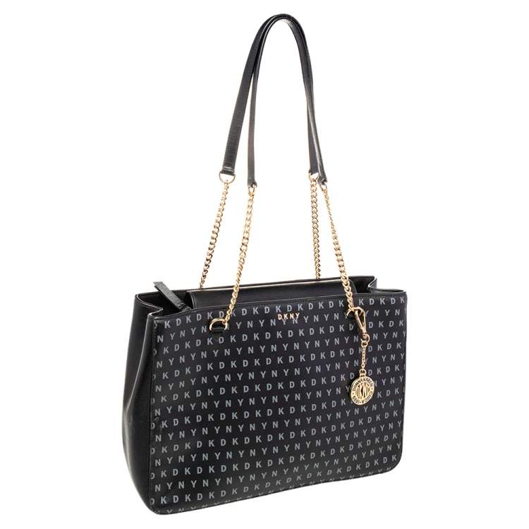 Pre Owned DKNY Black Signature Leather Chain Tote