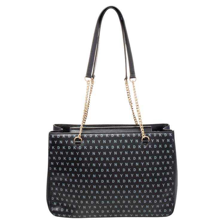 Pre Owned DKNY Black Signature Leather Chain Tote