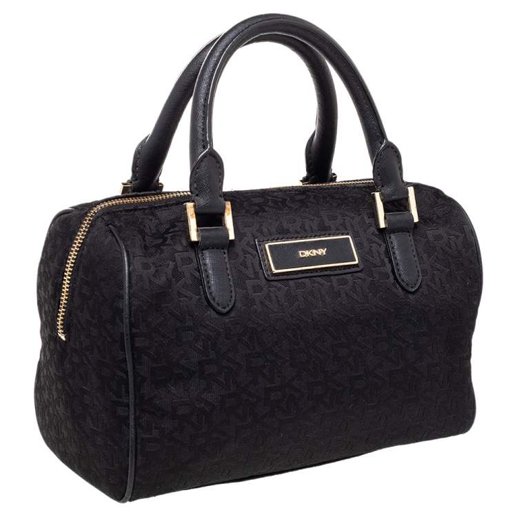 Pre Owned Dkny Black Monogram Canvas And Leather Boston Bag