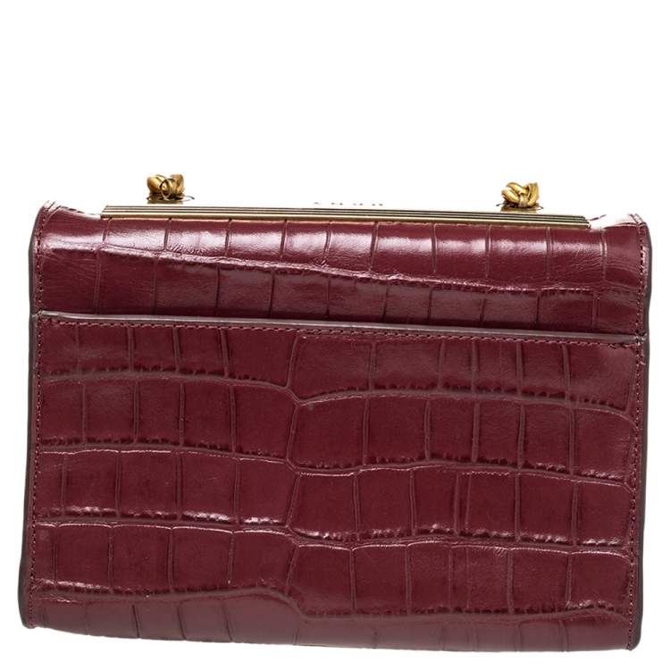 Pre Owned DKNY Burgundy Croc Embossed Leather Small Chain Shoulder Bag