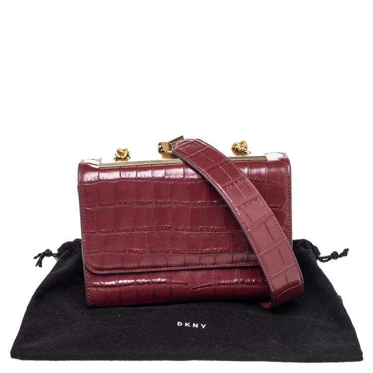 Pre Owned DKNY Burgundy Croc Embossed Leather Small Chain Shoulder Bag