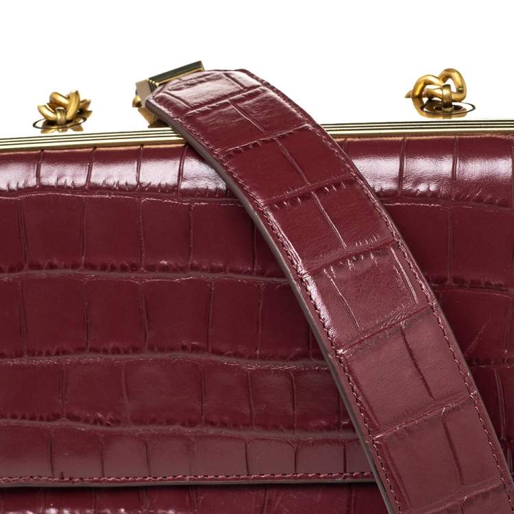 Pre Owned DKNY Burgundy Croc Embossed Leather Small Chain Shoulder Bag