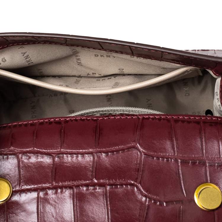 Pre Owned DKNY Burgundy Croc Embossed Leather Small Chain Shoulder Bag